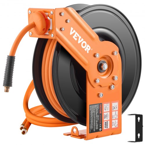Retractable Air Hose Reel, 3/8IN x 50FT Rubber Air Hose Max 300PSI, Air Compressor Hose Reel Auto-Rewind with 5FT Lead in, Ceiling/Wall Mount Heavy Duty Single Arm Reel & 180¡ã Swivel Bracket