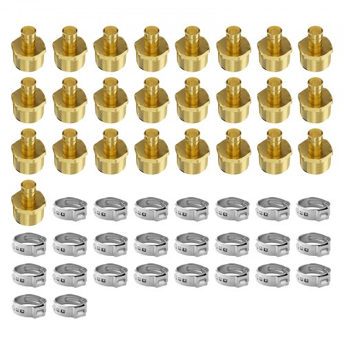 Pipe Fittings, 1/2' 25PCS Brass Pipe Fittings, Clamp-style 1/2 NPT External Thread Pipe Connector Brass Air Fittings, Plumbing Fittings NPT Adapter for Heating/Shower Systems, Water Pipes