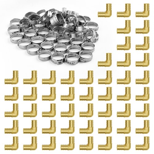 Pipe Fittings, 3/4' 50PCS Brass Pipe Fittings, Clamp-style Elbows Pipe Connector Brass Air Fittings, Heavy Duty Plumbing Fittings Tube Adapter for Heating/Shower Systems,Outdoor Water Pipes