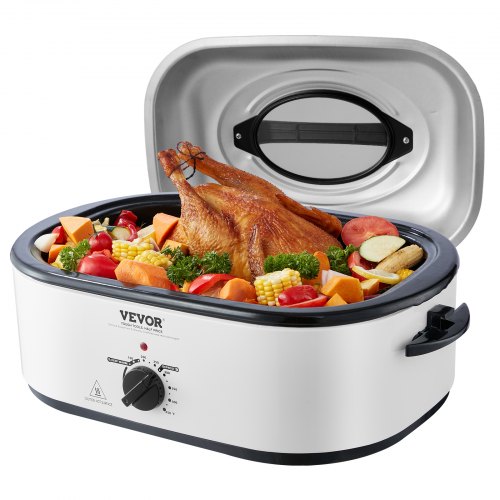 Electric Roaster Oven, 22 QT Turkey Roaster Oven with Self-Basting Lid, 1450W Roaster Oven with Defrost & Warm Function, Adjustable Temp, Removable Pan & Rack, Fits Turkeys Up to 26LBS, White