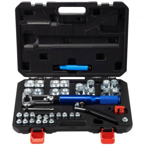 Hydraulic Flaring Tool Kit, 45¡ã Double Flaring Tool, Brake Repair Brake Flaring Tools for 3/16'-1/2', Brake Flare Tool with Tube Cutter and Deburrer, 32 PCS Tube Flaring Tools for Copper Lines