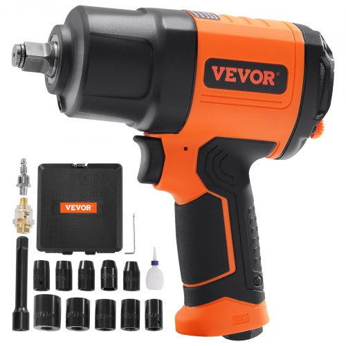 1/2-Inch Air Impact Wrench, High Torque Up to 1400 ft-lbs, Lightweight 4.6 lb Design Pneumatic Impact Gun with 11-PCS 1/2-Inch Drive?CR-V?Steel Impact Socket Set & Carrying Case