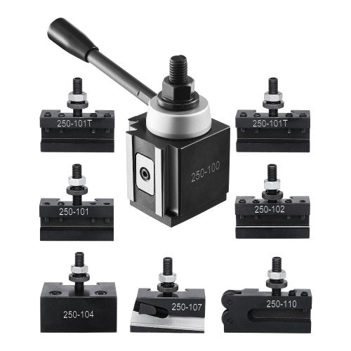 Quick Change Tool Post Set, 8 Pcs, Includes Lathe Tool Holders, Wedge Type Tool Post with Turning Tool Holder Accessories, Fit for Mini Lathe & Metal Lathe 6'-12' Swing, Durable Steel Material
