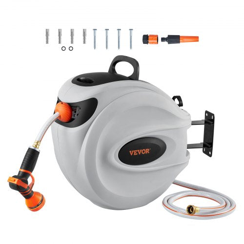 VEVOR Retractable Hose Reel Water Hose Reel 130'x1/2 180¡ã Swivel Wall-Mounted