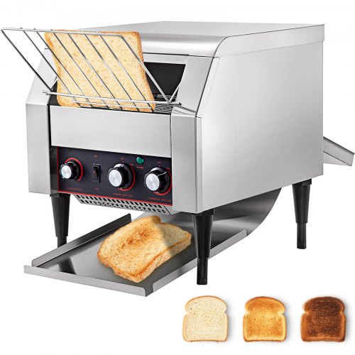VEVOR 300 Slices/Hour Commercial Conveyor Toaster,2200W Stainless Steel Heavy Duty Industrial Toasters w/ Double Heating Tubes,Countertop Electric Restaurant Equipment for Bun Bagel Bread Baked Food