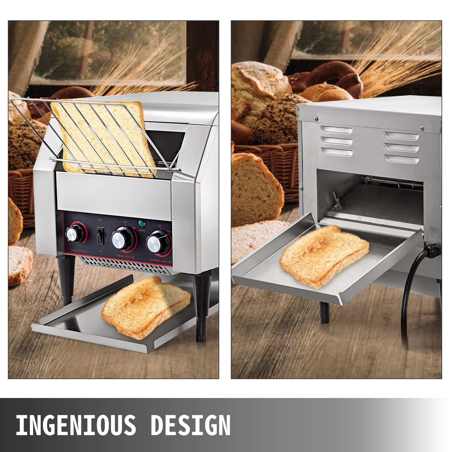 VEVOR 300 Slices/Hour Commercial Conveyor Toaster,2200W Stainless Steel Heavy Duty Industrial Toasters w/ Double Heating Tubes,Countertop Electric Restaurant Equipment for Bun Bagel Bread Baked Food