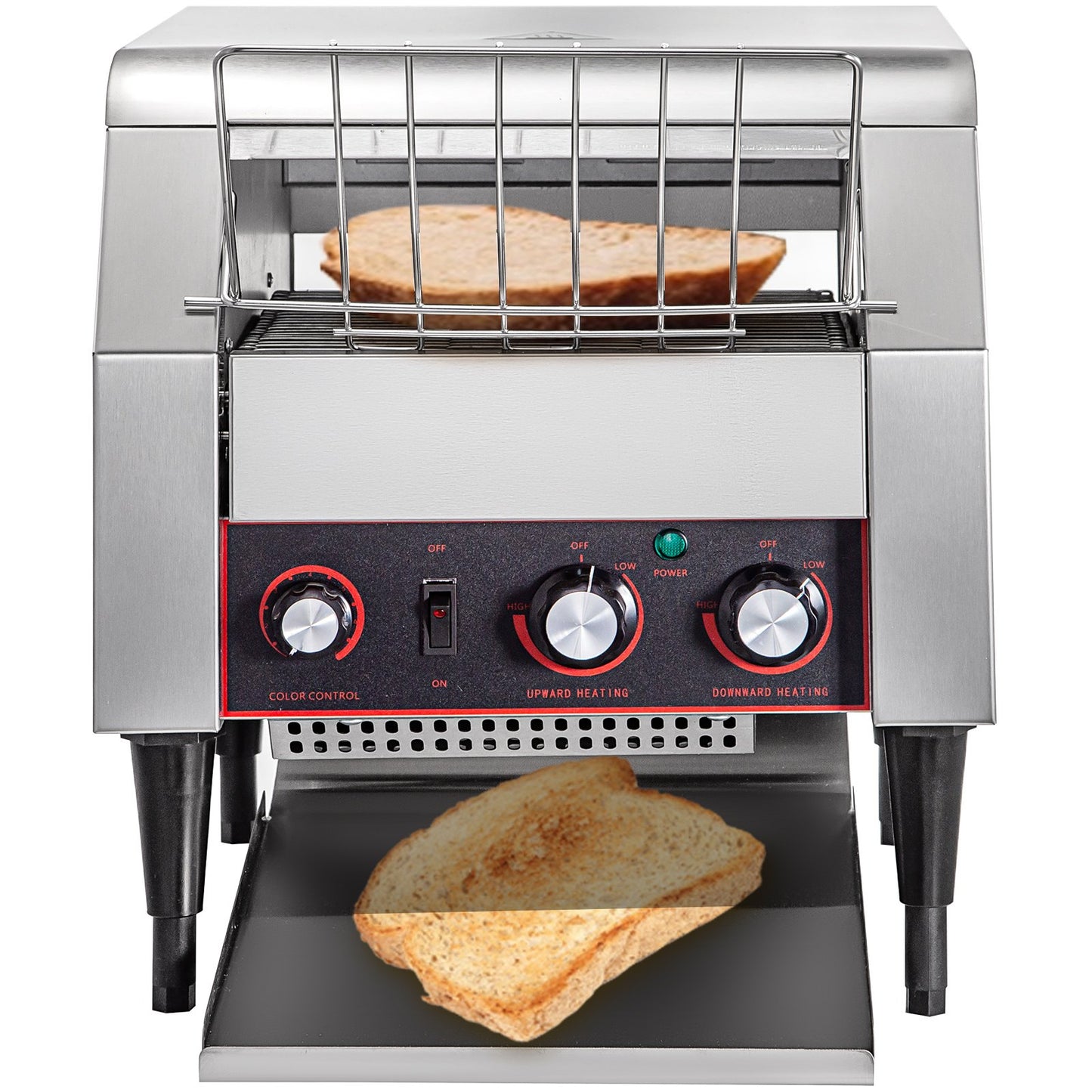 VEVOR 300 Slices/Hour Commercial Conveyor Toaster,2200W Stainless Steel Heavy Duty Industrial Toasters w/ Double Heating Tubes,Countertop Electric Restaurant Equipment for Bun Bagel Bread Baked Food