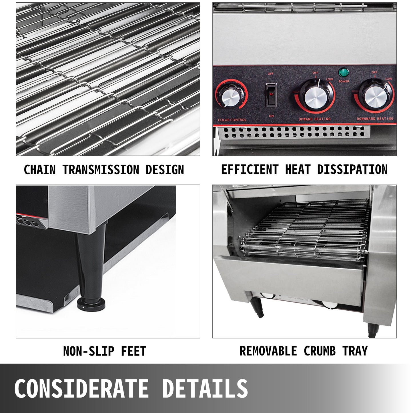 VEVOR 450 Slices/Hour Commercial Conveyor Toaster,2600W Stainless Steel Heavy Duty Industrial Toasters w/ Double Heating Tubes,Countertop Electric Restaurant Equipment for Bun Bagel Bread Baked Food