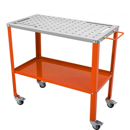 36' x 18' Welding Table, 1200lbs Load Capacity Steel Welding Workbench Table on Wheels, Portable Work Bench with Braking Lockable Casters, 4 Tool Slots, 5/8-inch Fixture Holes, Tool Tray