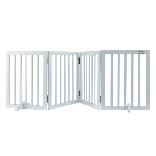 Freestanding Pet Barrier, 24' Height x 80.3' Width, 4-Panel Folding Dog Gate for Various Openings, Expandable and Quiet Foot-Supported Indoor Dog Fence, White
