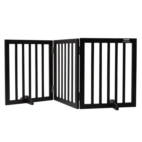 Free Standing Dog Gate, 24' H x 60' W Freestanding Pet Gate, 3 Panels Foldable Dog Gate for Wide and Narrow Passageways, Expandable Dog Barrier with Silent Foot Support for Indoor, Brown