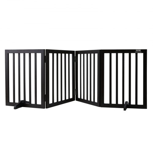 Indoor Pet Barrier, 24' Height x 80.3' Width, 4-Panel Folding Gate for Pets, Adjustable and Versatile Dog Fence for Both Wide and Slim Openings, Quiet Foot Pads, in Brown