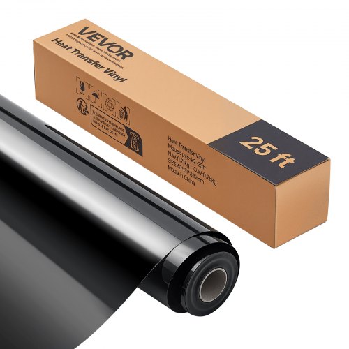 Heat Transfer Vinyl, 12 in x 25 ft, Glossy Black HTV Iron on Vinyl Roll, Easy to Cut and Weed, Strong Adhesion, Compatible with Cutting Machines, for Various Materials, T-shirts, Pillows, Hats