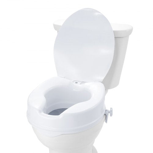 Raised Toilet Seat, 4' Height Raised, 300 lbs Weight Capacity, Universal Toilet Seat Riser, Screw Rod Locking, with Toilet Seat, for Elderly, Handicap, Patient, Pregnant, Medical