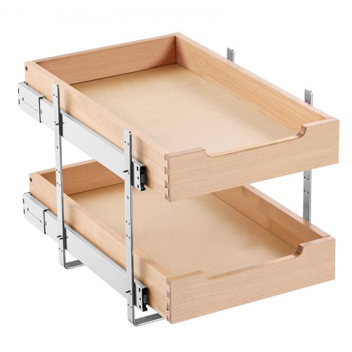 2 Tier Pull Out Cabinet Organizer, 14'W x 21'D Cabinet Drawer, Soft Close Slide out Shelf, Heavy-Duty Sliding Wood Drawer, Adjustable Base Cabinet Organization for Kitchen Pantry Bathroom