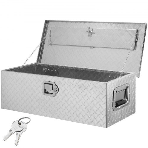 Heavy Duty Aluminum Truck Bed Tool Box, Diamond Plate Tool Box with Side Handle and Lock Keys, Storage Tool Box Chest Box Organizer for Pickup, Truck Bed, RV, Trailer, 30'x13'x9.6', Silver