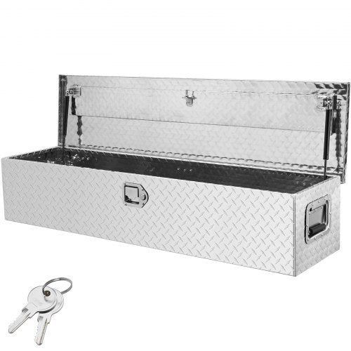 Heavy Duty Aluminum Truck Bed Tool Box, Diamond Plate Tool Box with Side Handle and Lock Keys, Storage Tool Box Chest Box Organizer for Pickup, Truck Bed, RV, Trailer, 48'x15'x15', Silver
