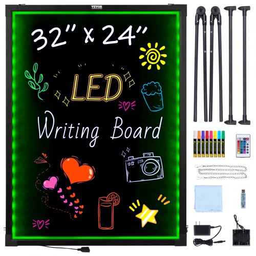 LED Message Writing Board, 32'x24' Illuminated Erasable Lighted Chalkboard, Neon Effect Menu Sign Board, Drawing Board with 8 Fluorescent Chalk Markers and Remote Contro Tested toStandards