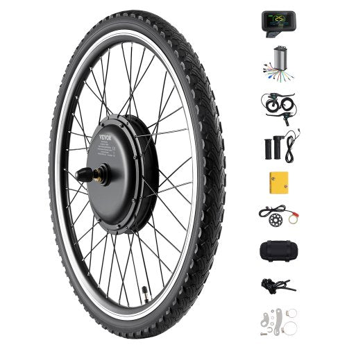 1000W Electric Bike Conversion Kit, 48V 420rpm 26' Front Wheel E-Bike Hub Motor Kit with Upgraded Speed Controller, Throttle Grip Kit, LCD Display, and PAS System for Road Bike