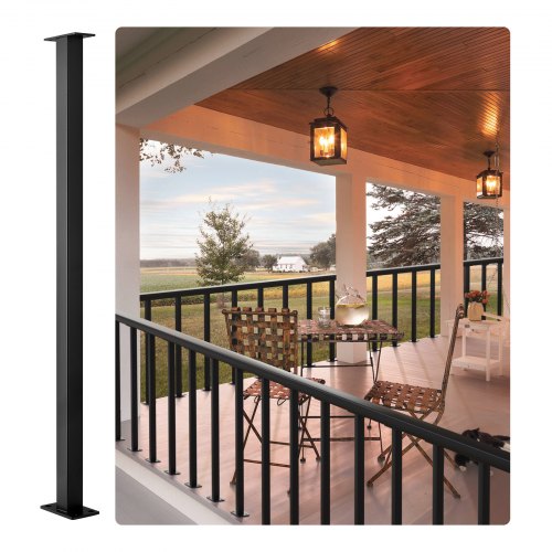 VEVOR Cable Rail Post Level Deck Stair Post 36 x 1.5 x 1.5 Cable Handrail Post Stainless Steel Brushed Finishing Deck Railing DIY Picket Without Hole Stair Railing Kit with Mount Bracket Black