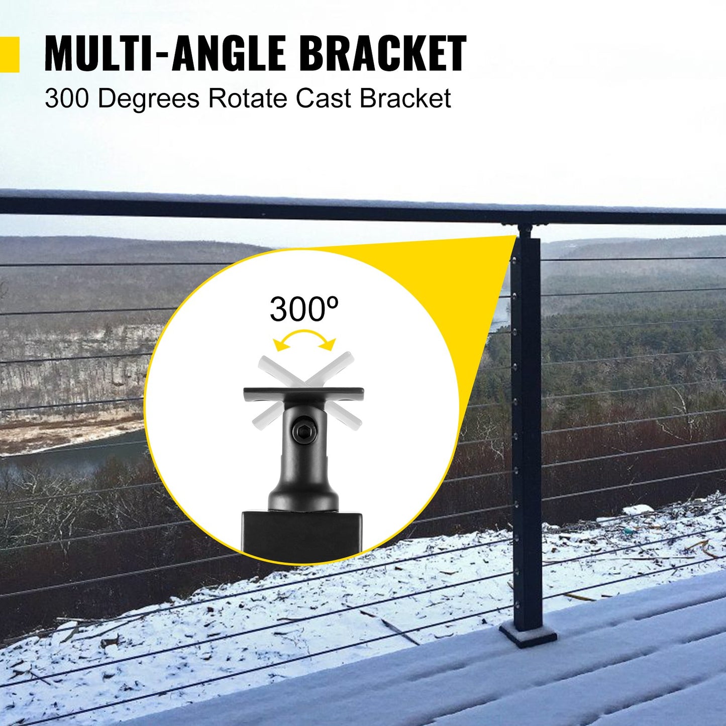 VEVOR Cable Rail Post Level Deck Stair Post 42 x 1.97 x 1.97 Cable Handrail Post Stainless Steel Brushed Finishing Deck Railing DIY Picket Without Hole Stair Railing Kit with Mount Bracket Black