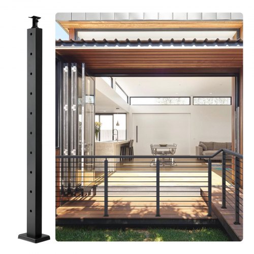 VEVOR Cable Railing Post Level Deck Stair Post 36 x 0.98 x 1.97 Cable Handrail Post Stainless Steel Brushed Finishing Deck Railing Pre-Drilled Pickets with Mounting Bracket Stair Railing Kit Black
