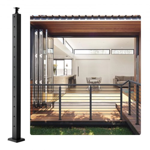 VEVOR Cable Railing Post Level Deck Stair Post 42 x 1.97 x 1.97 Cable Handrail Post Stainless Steel Brushed Finishing Deck Railing Pre-Drilled Pickets with Mounting Bracket Stair Railing Kit Black