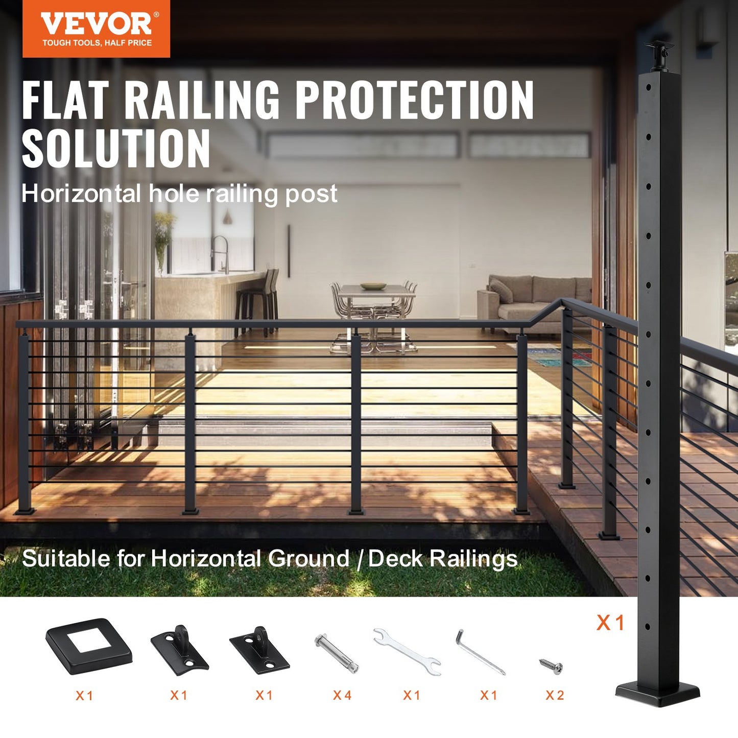 VEVOR Cable Railing Post Level Deck Stair Post 42 x 1.97 x 1.97 Cable Handrail Post Stainless Steel Brushed Finishing Deck Railing Pre-Drilled Pickets with Mounting Bracket Stair Railing Kit Black