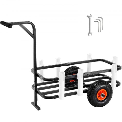 Beach Fishing Cart, 200 lbs Load Capacity, Fish and Marine Cart with Two 11' Big Wheels Rubber Balloon Tires for Sand, Heavy-Duty Steel Pier Wagon Trolley with 7 Rod Holders for Fishing, Picnic