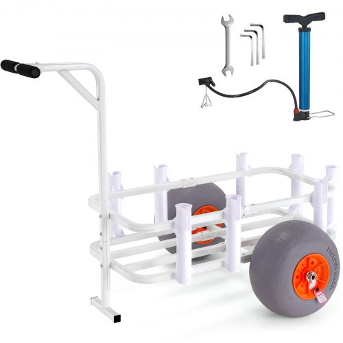 Beach Fishing Cart, 300 lbs Load Capacity, Fish and Marine Cart with Two 13' Big Wheels PU Balloon Tires for Sand, Heavy-Duty Aluminum Pier Wagon Trolley with 8 Rod Holders for Fishing, Picnic