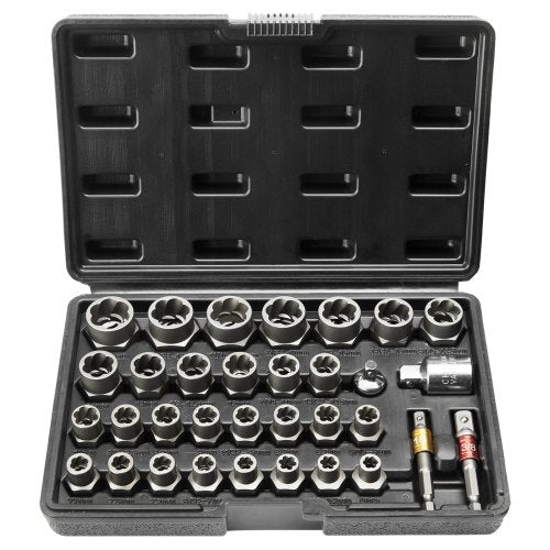 Bolt Extractor Set, 29-Piece Bolt and Nut Remover Set, 6mm to 10mm, 13/32' to 3/4', CR-MO Steel Extraction Socket Set with Storage Case, for Removing Damaged Rusted Bolts, Nuts and Screws