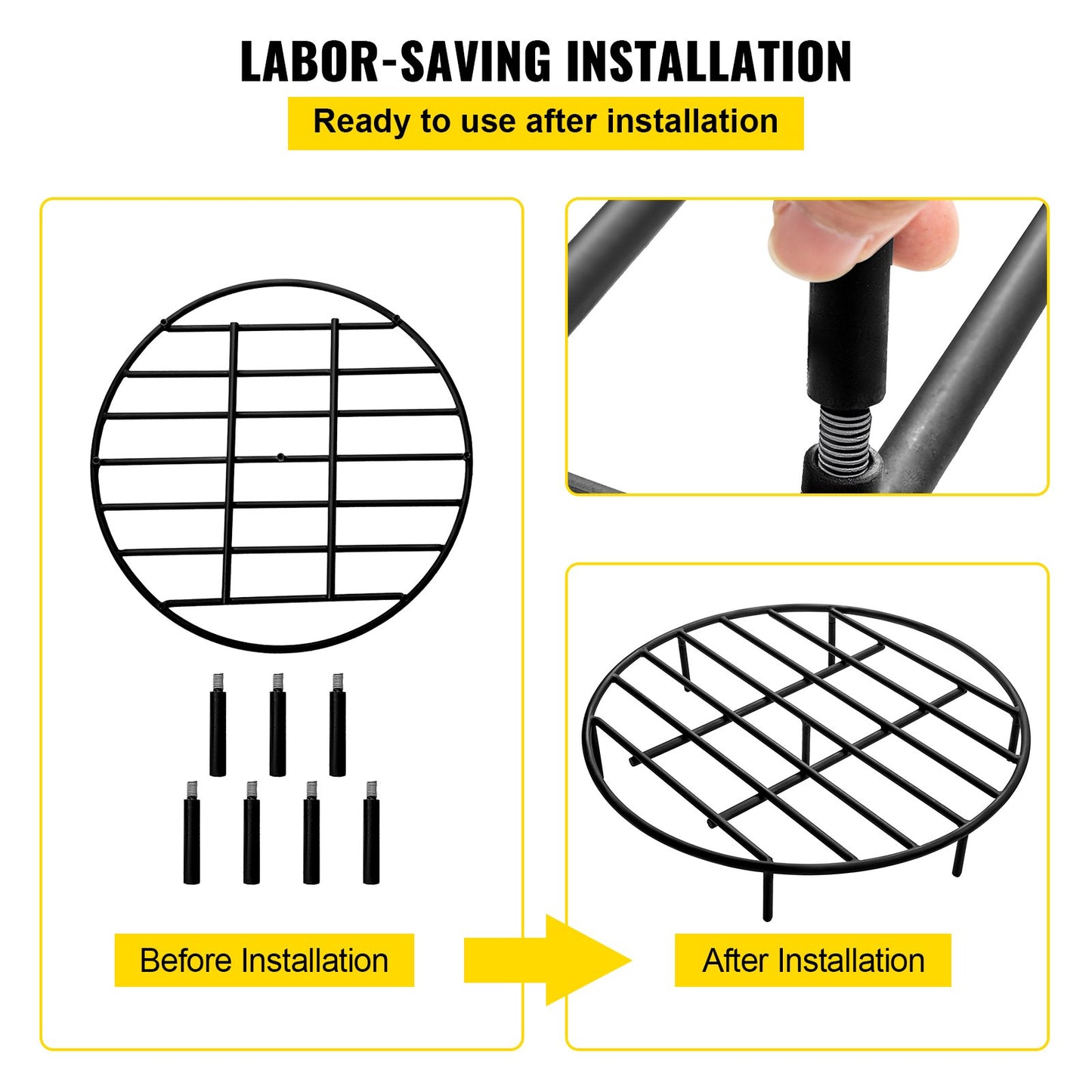VEVOR Fire Pit Grate, Heavy Duty Iron Round Firewood Grate, Round Wood Fire Pit Grate 24, Firepit Grate with Black Paint, Fire Grate with 7 Removable Round Legs for Burning Fireplace and Firepits