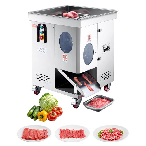 Meat Cutter Machine, 1100W Meat Slicer, 1102 lb/h Commercial Meat Cutting Machine, Stainless Steel, 5 mm Thickness, Detachable Blades, Electric Food Slicer for Kitchen Restaurant Supermarket