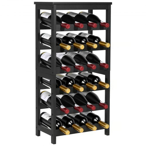 24 Bottle Detachable Wine Rack, 6-Tier Wine Bottle Holder, Freestanding Floor Display Wine Storage Shelves with Table Top, For Kitchen,Cellar,Bar,Dining Room,Living Room, Black