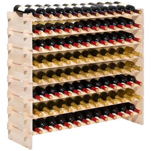 96 Bottle Stackable Modular Wine Rack, 8-Tier Wine Bottle Holder,Solid Wood Floor Freestanding Wine Storage Rack For Pinot Noir bottles,For Kitchen, Cellar, and Bar, Natural