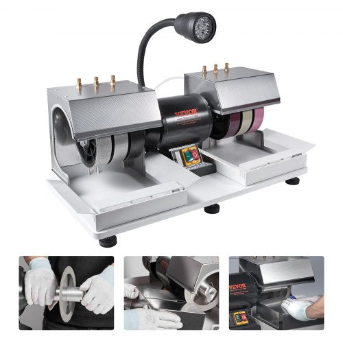 Cabbing Machine, 6' 1/4HP 1800rpm Efficient, Lapidary Rock Grinder Polisher With Lamp & Water Pump, Gem Faceting Machine, Rock Grinding Machine for Gem Jade Stone, Create Cabochons for Necklaces