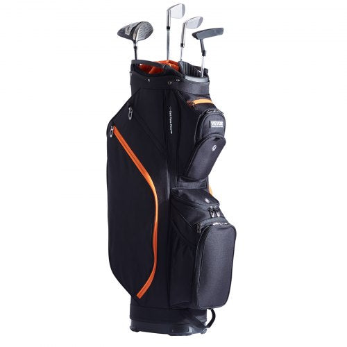 Golf Cart Bag with 14 Way Organizer Divider Top, 36¡± 13 Pockets Premium Cart Bag, Durable Golf Bags with Handles & Dust Cover & Detachable Straps for Men & Women, Black & Orange