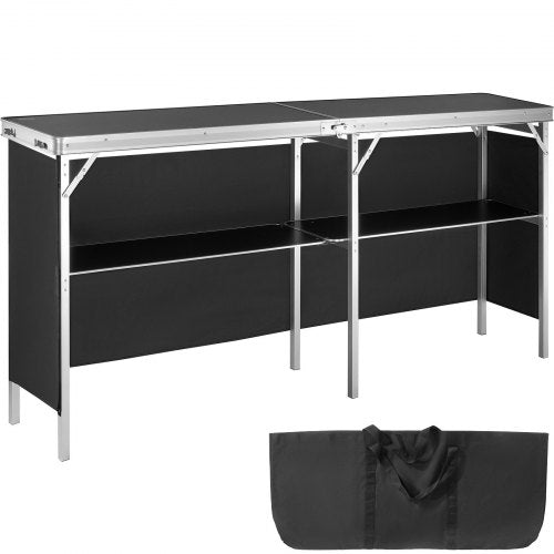 Extra Long Folding Portable Bar Table - Tradeshow Podium Table for Indoor, Outdoor, Party, Picnic, Exhibition, Includes Carrying Case, Storage Shelf and  Black Skirt, 77.95' x 15.16' x 34.65'