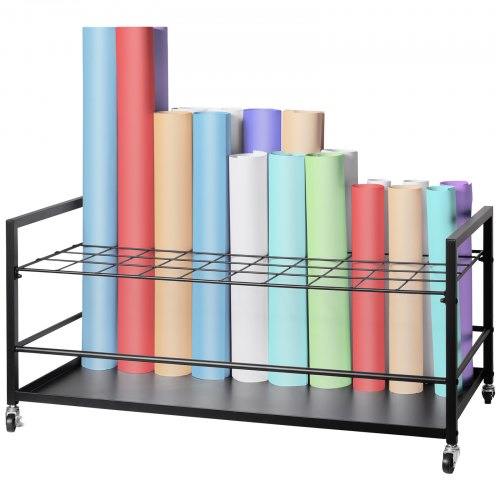 Blueprint Storage Rack, 50 Slots Blueprint Holder with Wheels, Mobile Metal Blueprint Storage Cart for Construction Plan Map Poster Architectural, Roll File Holder for Home, Office, School