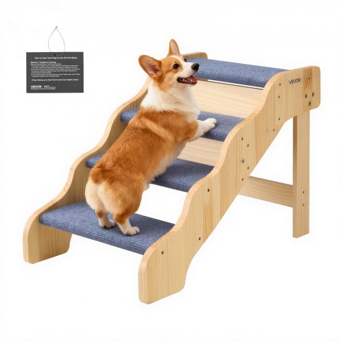 Wood Pet Stairs, 4-Step Dog Stairs for High Beds, Sofa & Cars, 150lbs Load Capacity, Non-Slip Surface, Stable Cat & Dog Step Ladder for Small Medium Large Older Pet Puppy Essentials