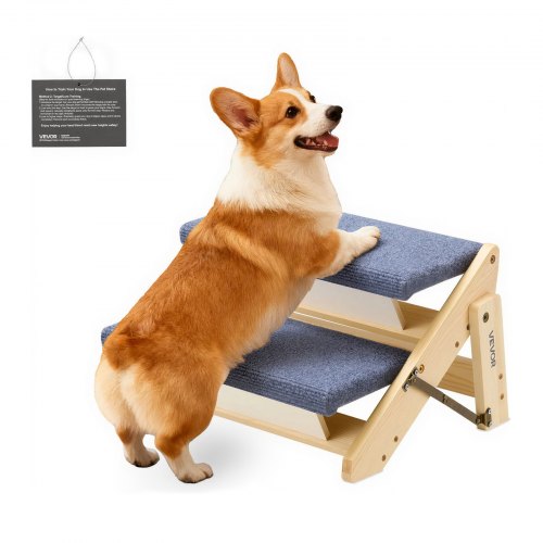 Wood Pet Stairs, 2-Step Dog Stairs for Beds, Sofa & Cars, 110lbs Load Capacity, Floded Flat Design, Stable & Sturdy Cat & Dog Step Ladder for Small Medium Large Older Pet Puppy Essentials