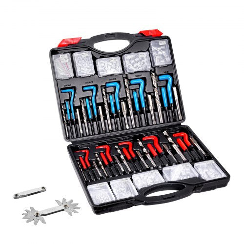 Helicoil Thread Repair Kit, 338-Piece SAE and Metric Rethreading Tool Kit, M5, M6, M8, M10, M12, 1/4', 5/16', 3/8', 7/16', 1/2', HSS Drill Bits Thread Inserts Taps Breakoff Installation Tools
