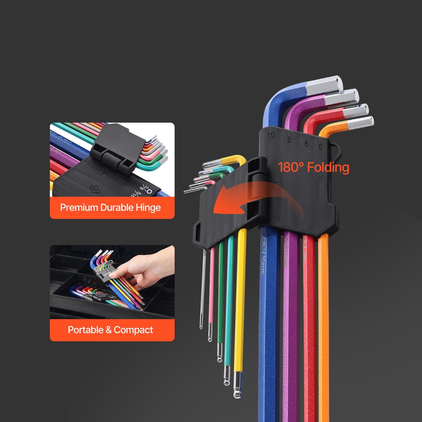 VEVOR Hex Key Allen Wrench Set 22pcs SAE and Metric Long Arm Ball End Key Set