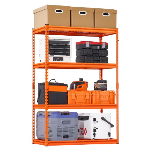 Storage Shelves, 2400 lbs, 4 Tier Heavy Duty Garage Shelving, 20' D x 40' W x 60' H Adjustable Metal Shelves for Industrial Shelving Unit Utility Shelf, for Kitchen, Warehouse, Basement, Orange