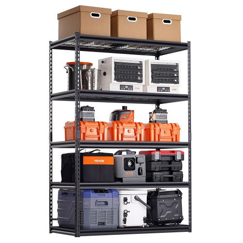 Storage Shelves, 3000 lbs, 5 Tier Heavy Duty Garage Shelving, 24' D x 48' W x 72' H Adjustable Metal Shelves for Industrial Shelving Unit Utility Shelf, for Kitchen, Warehouse, Basement, Black
