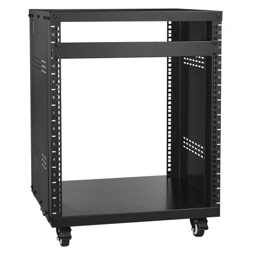 12U AV Rack Stand, 300 lbs Capacity, Network Stereo Recording Studio Rack with Lockable Caster Wheels Round & Square Holes, Special Vents for 19' Audio Video Musical & IT Equipment Mounting