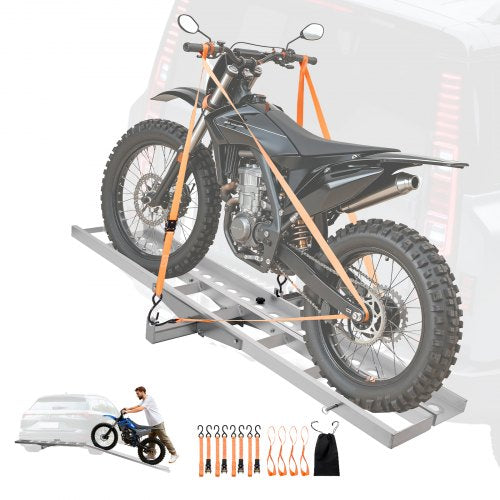 Motorcycle Carrier, 400 lbs Capacity, Heavy Duty Aluminum Hitch Mount Rack with 73in Loading Ramp, Straps & Stabilizer, Scooter Dirt Bike Trailer Hauler for Car Truck with 2-Inch Hitch Receiver