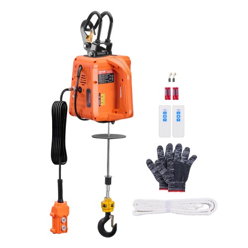 3-in-1 Electric Hoist Winch, 1100 lbs Capacity, 1500W Portable Power Winch, 30 ft Lifting Height, 16 ft/min with Wire and Wireless Remote Control, for Garage, Warehouse, Factory Lifting Towing