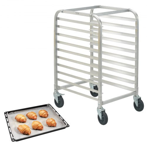 Bun Pan Rack, 10-Tier Commercial Bakery Racks with Brake Wheels, Aluminum Racking Trolley Storage for Half & Full Sheet, Speed Rack For Kitchen Home, Bread Baking Equipment, 26'L x 20.3'W x 39'H