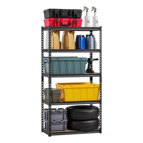 Storage Shelves, 2000 lbs, 5 Tier Garage Storage Shelving, 16' D x 32' W x 62.8' H Adjustable Metal Shelves for Garage Shelves Utility Rack Shelf, Ideal for Kitchen, Warehouse, Basement, Black